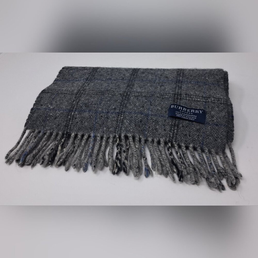 Burberry Vintage Scarf Check Speckled Gray 100% Cashmere England Y2K 42" x 11" - Picture 10 of 11